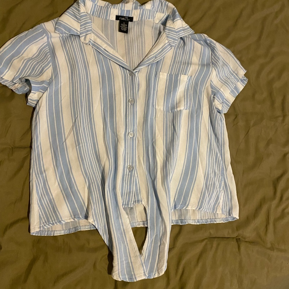 blue striped button up rue 21 shirt